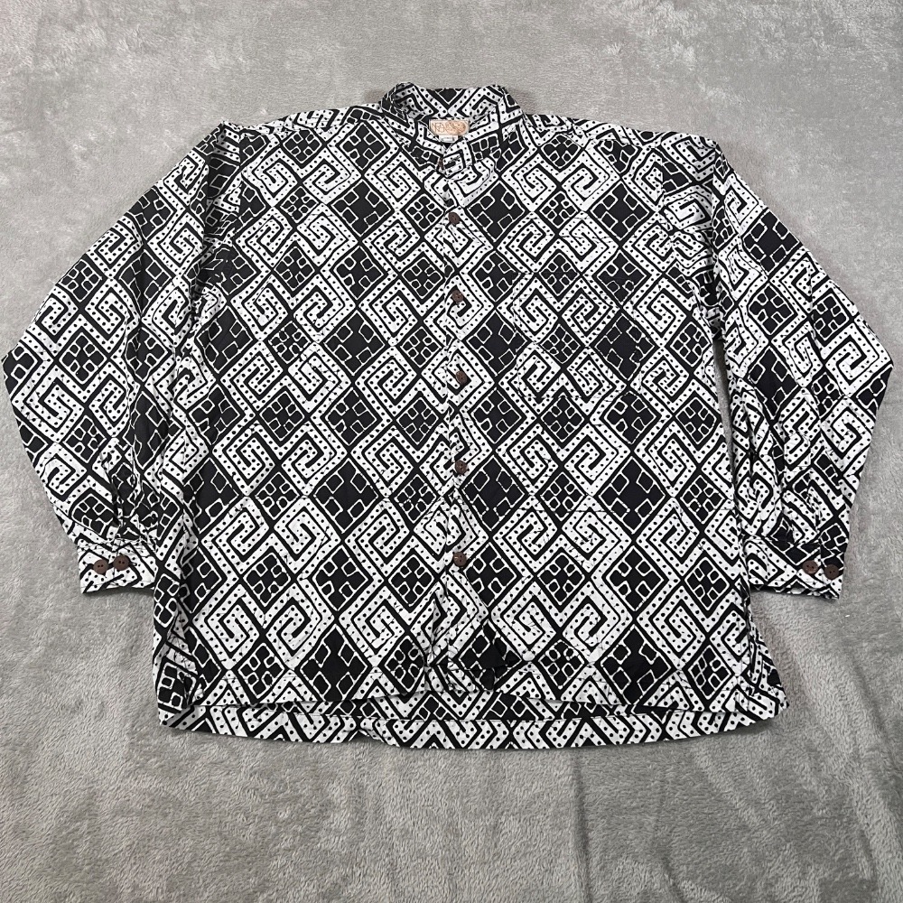 NOA NOA Shirt Mens Large Black Batik Geometric Print‎ Button Up Long Sleeve